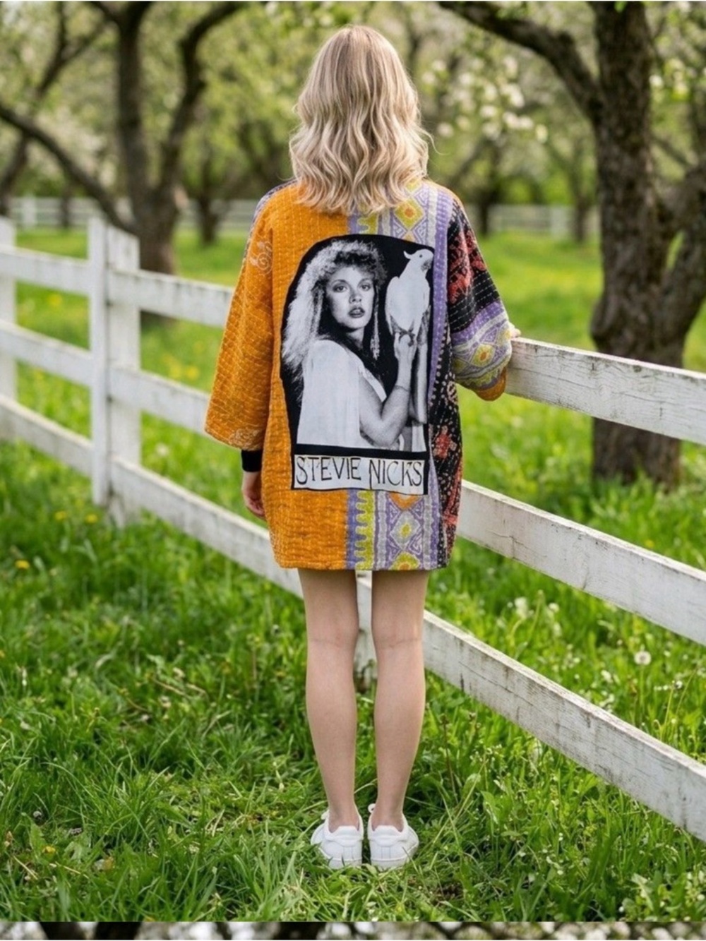 Bohemian Stevie Nicks Graphic Knit Cardigan - Mustard Multi